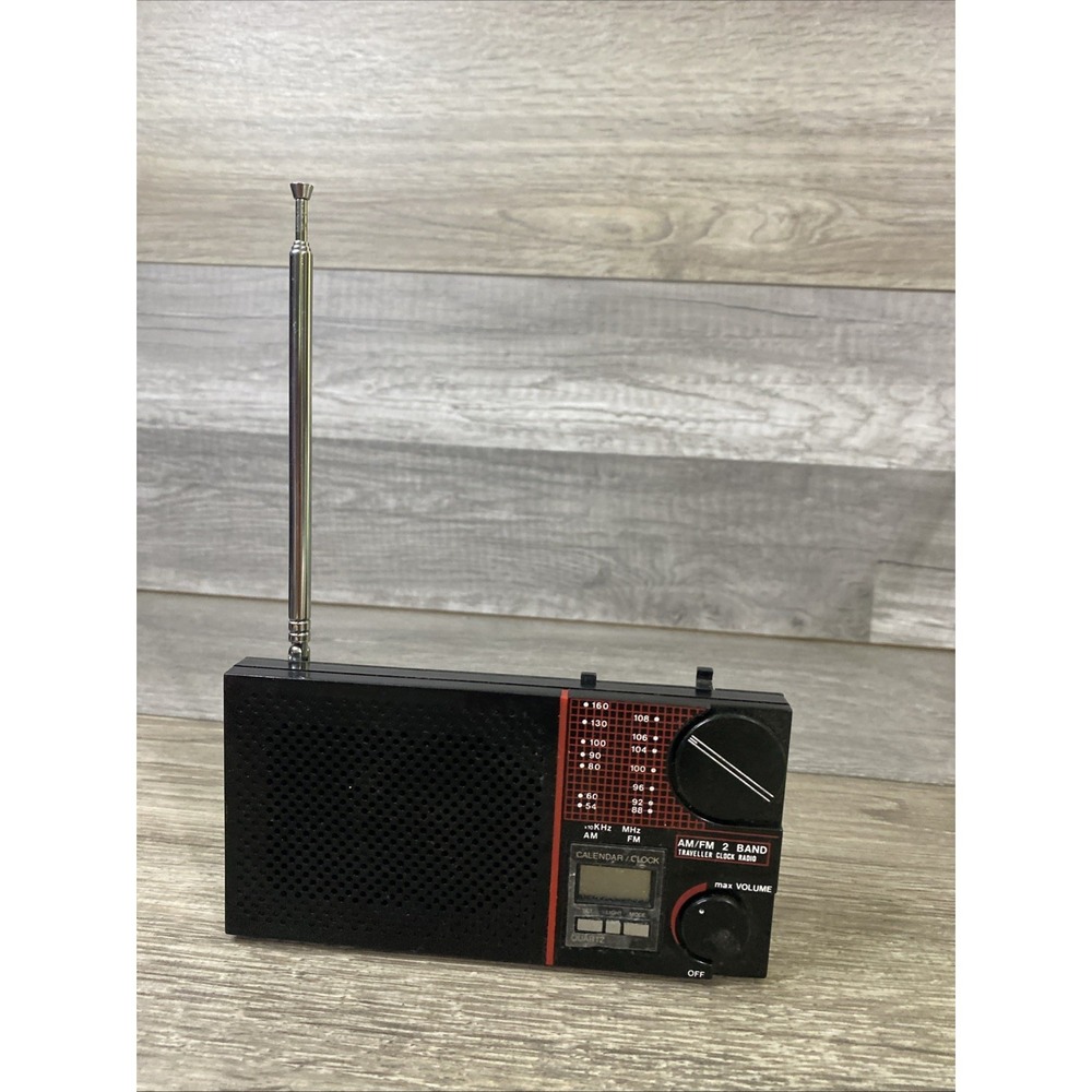 CR-100 AM/FM Clock Radio Unisex OS‎ Black Excellent Portable Traveller Vintage